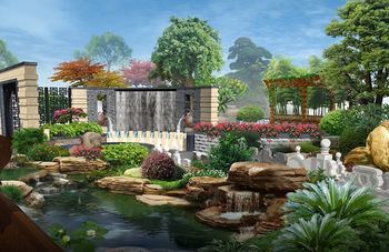 别墅花园设计,仿真花艺安装,园林绿化工程.